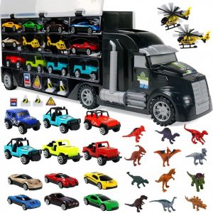 Camión de coches y dinosaurios